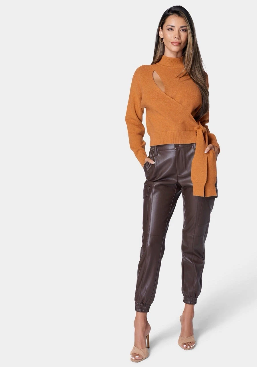 Bebe VEGAN LEATHER CARGO POCKET JOGGER XS NWT