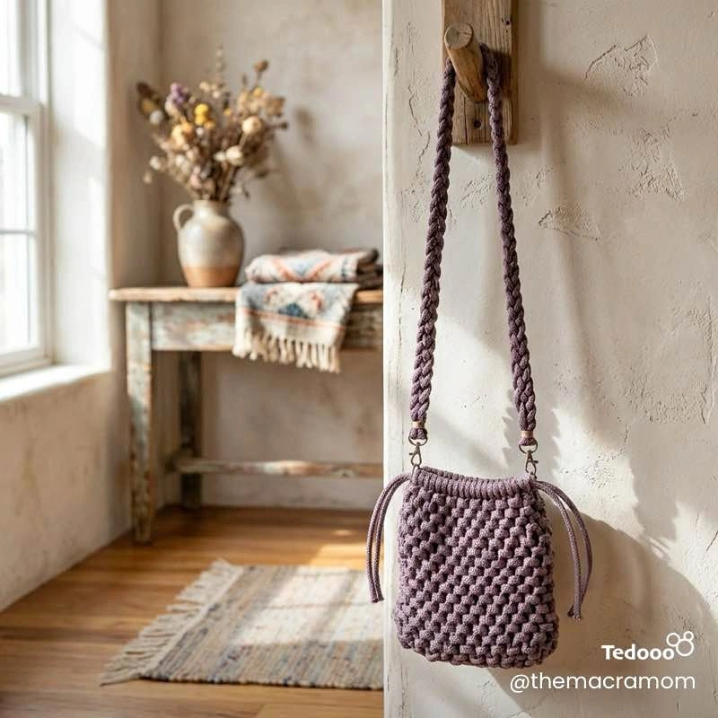 Mauve macrame crossbody bag