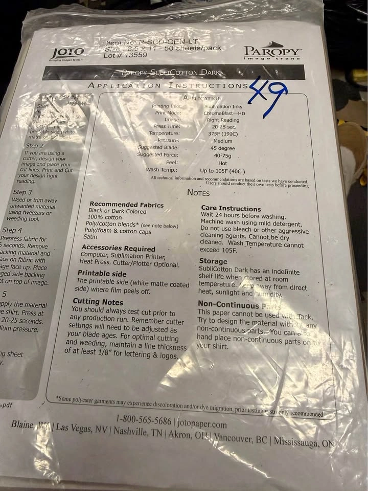 Sublimation Sublicotton Transfer Sheets - Paropy Light
