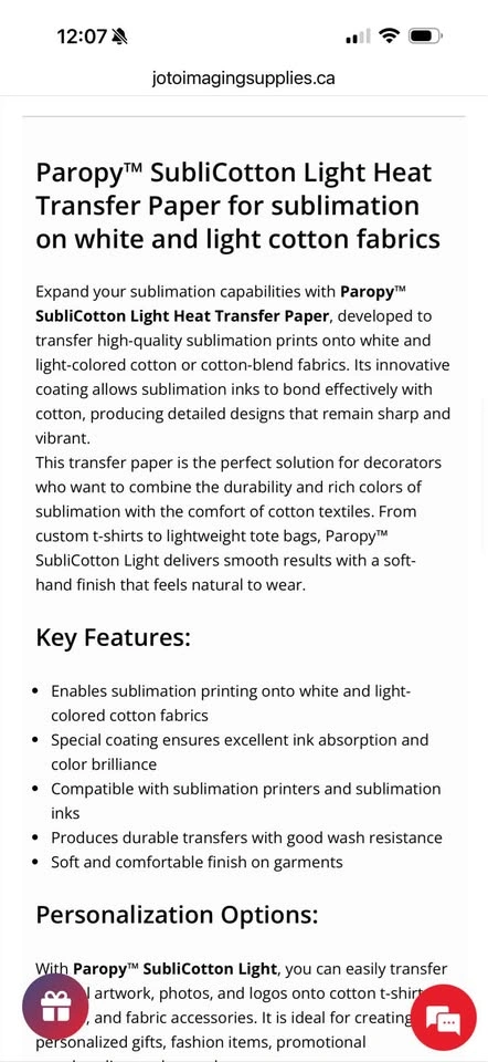 Sublimation Sublicotton Transfer Sheets - Paropy Light - photo 2