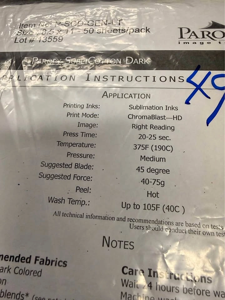 Paropy Dark Sublicotton Transfer Paper - 49 Sheets