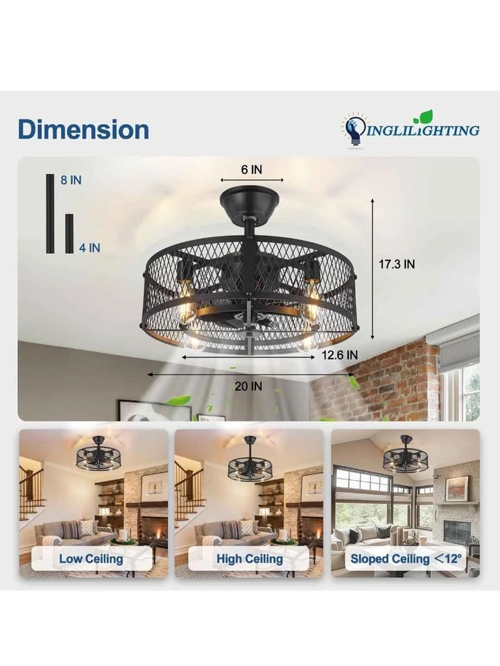 Dinglilighting DLLT Caged Ceiling Fan with Lights - 20" - photo 2