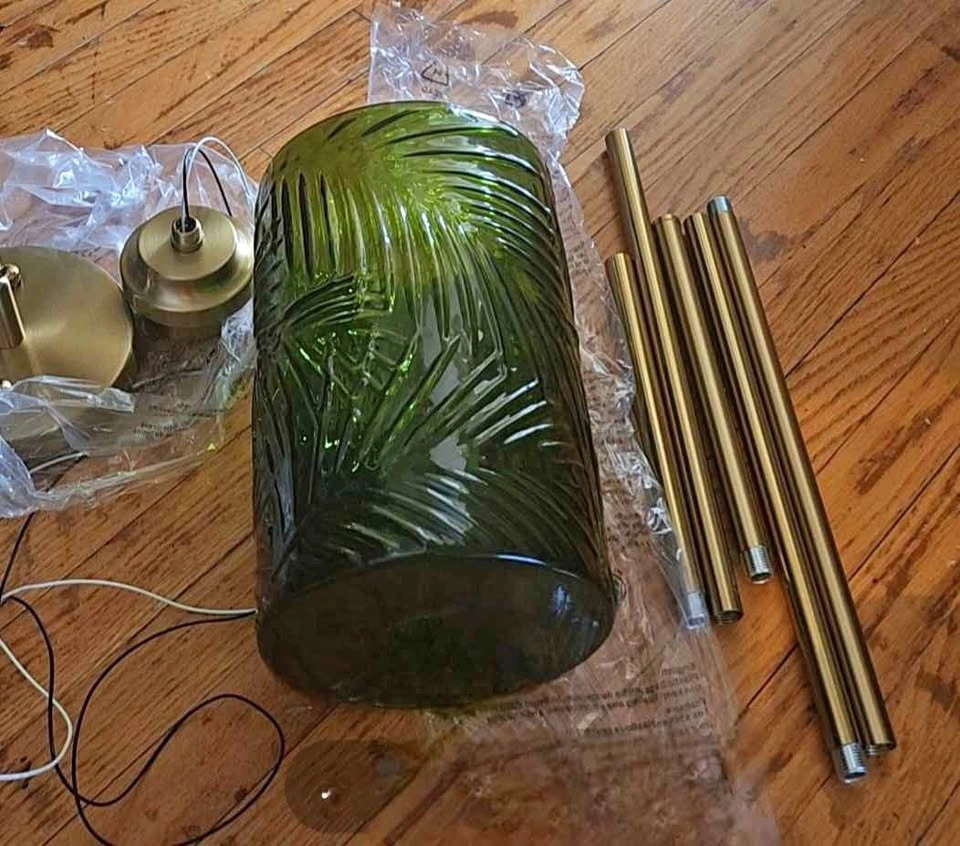 New Green Glass Palm Leaf Pendant Light