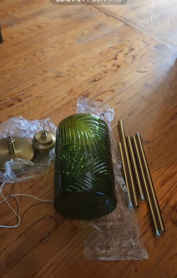 New Green Glass Palm Leaf Pendant Light - photo 2