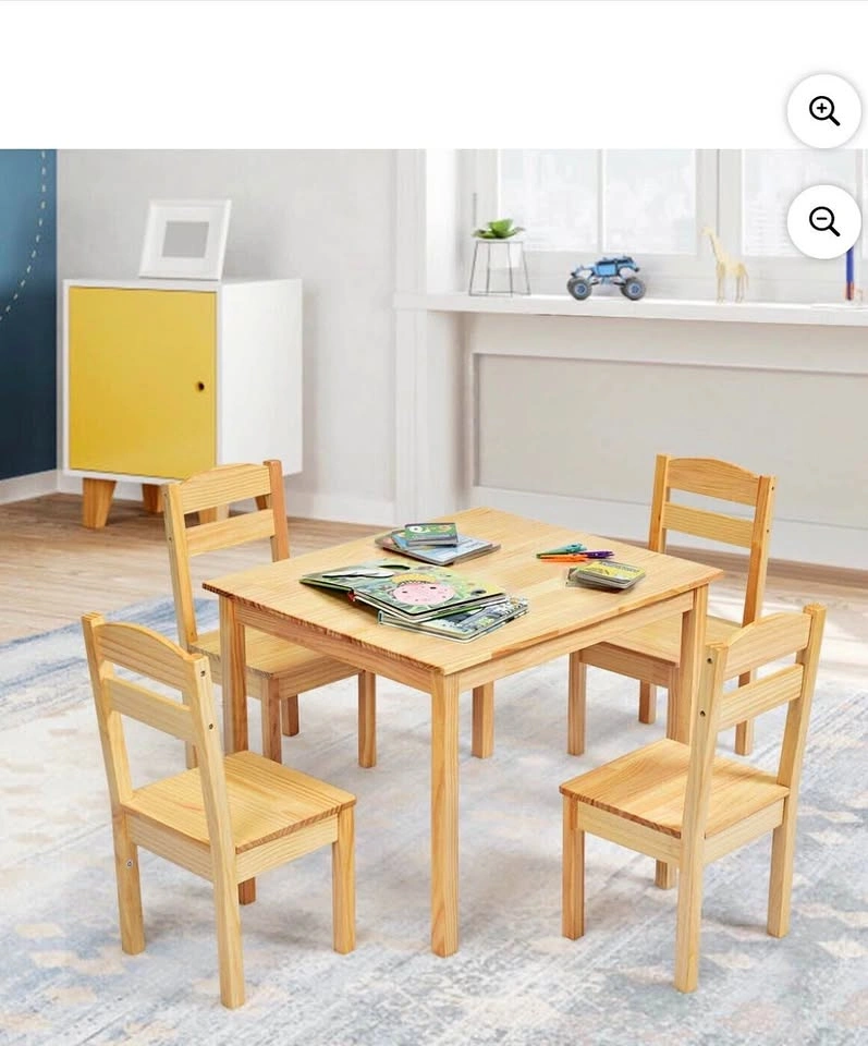 Kids 5 Piece Table Chair Set Pine Wood Children Play Room Furnit