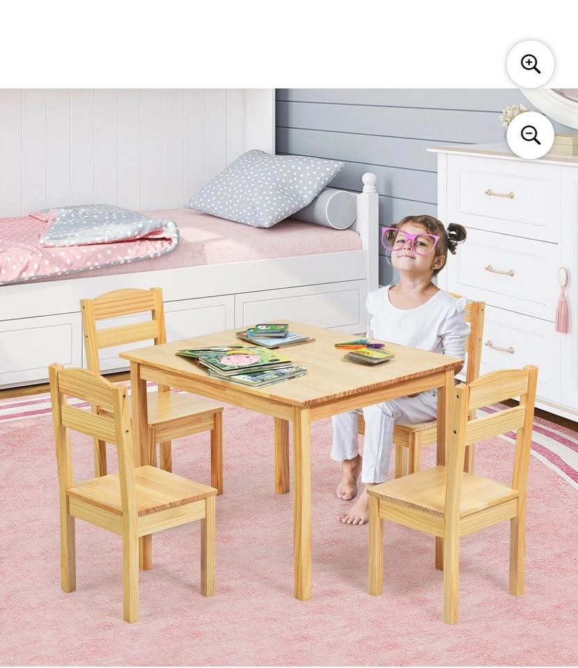 Kids 5 Piece Table Chair Set Pine Wood Children Play Room Furnit - photo 2