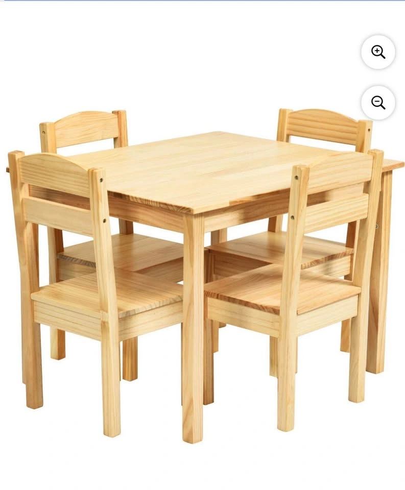 Kids 5 Piece Table Chair Set Pine Wood Children Play Room Furnit - photo 3