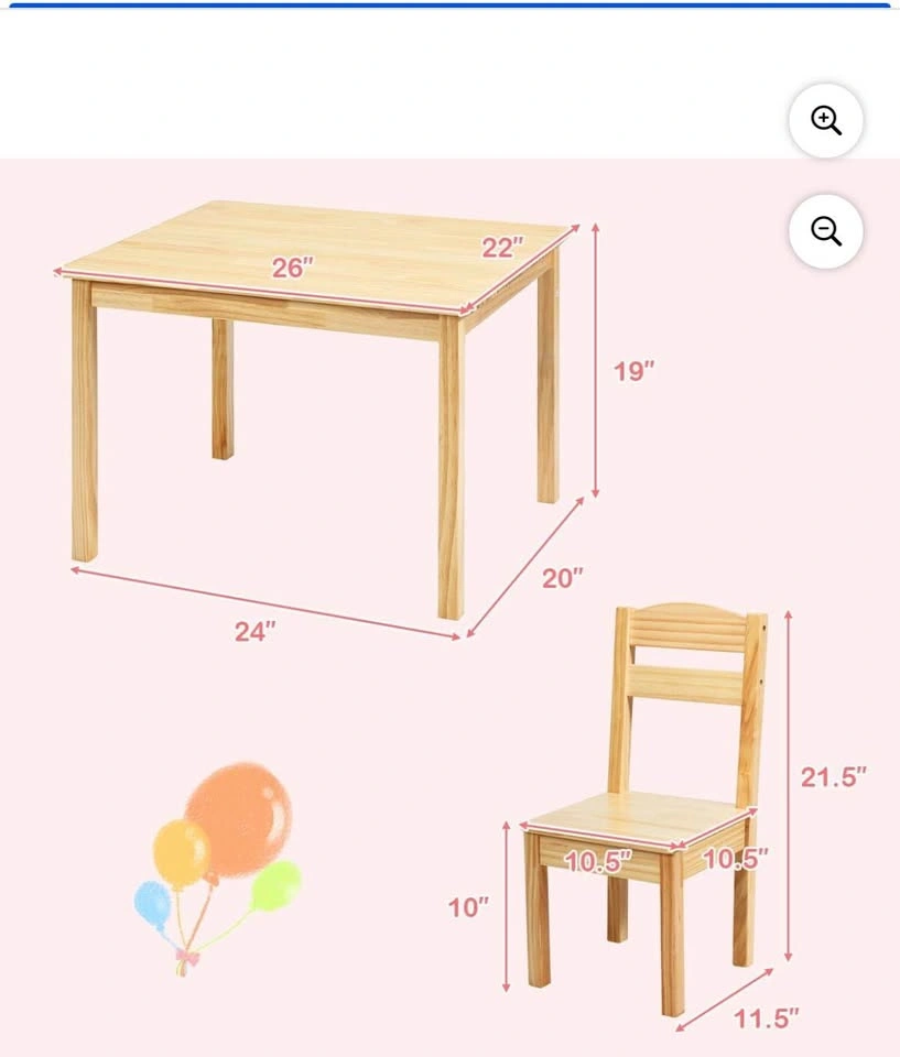 Kids 5 Piece Table Chair Set Pine Wood Children Play Room Furnit - photo 4