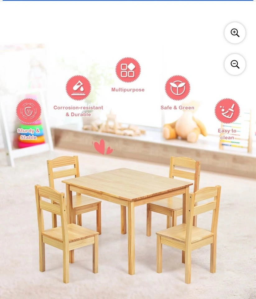 Kids 5 Piece Table Chair Set Pine Wood Children Play Room Furnit - photo 5
