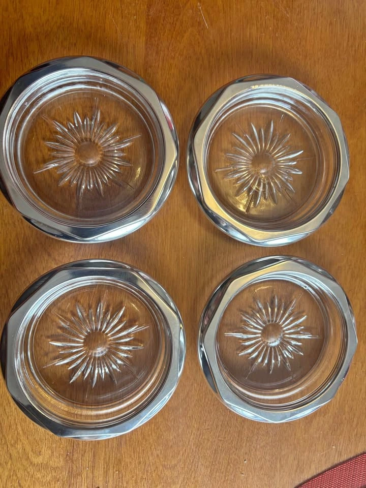 Set of 4 Vintage Italian Silver-Plated & Cut Glass Coasters