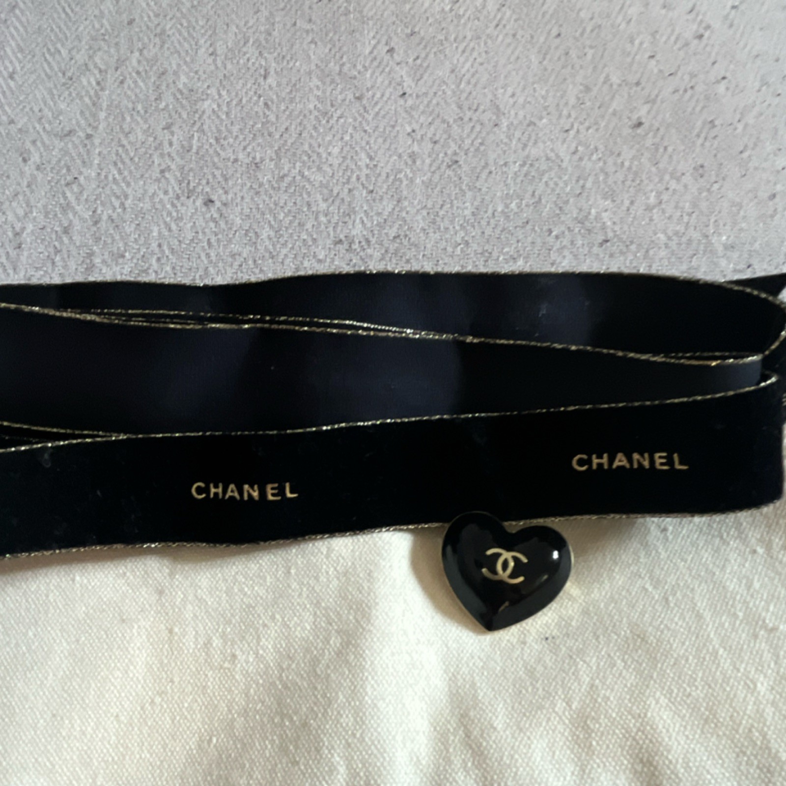 Chanel Black Printed Ribbon w/ Gold Trim & Accents