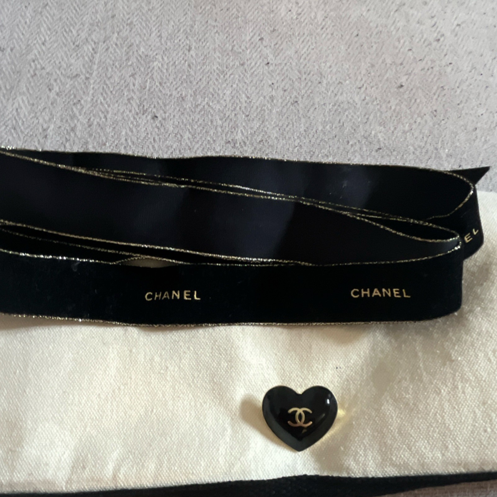 Chanel Black Printed Ribbon w/ Gold Trim & Accents - photo 2