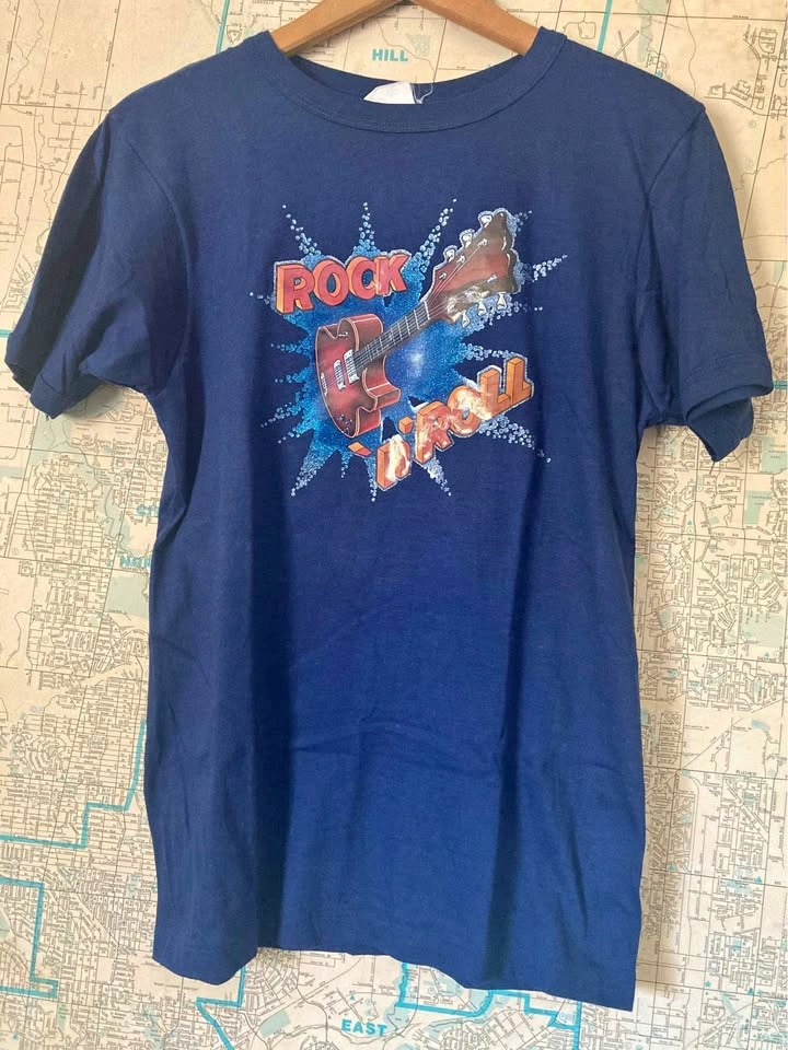 VINTAGE 1970s Rock ‘N’ Roll Ringer T Shirt MEDIUM