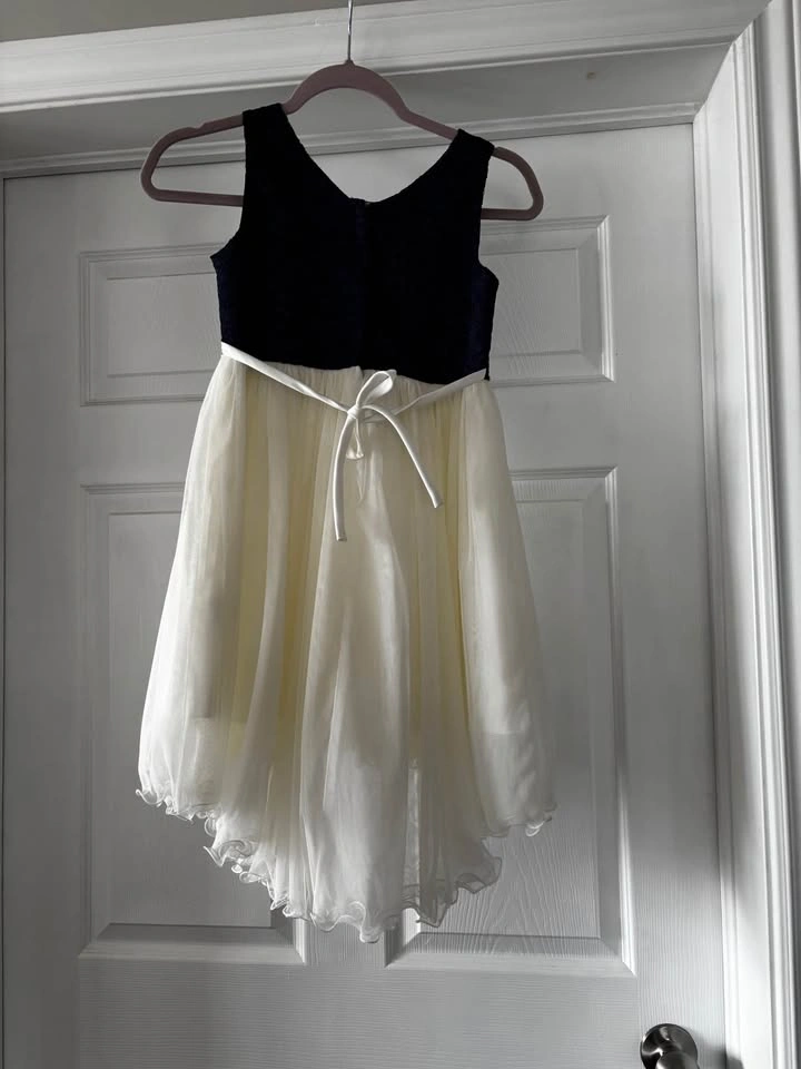 Girls American Princess Sz 8 formal dress, navy and cream, jewel - photo 2