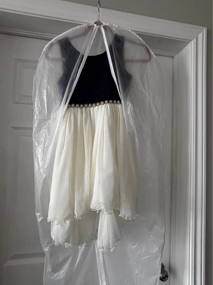 Girls American Princess Sz 8 formal dress, navy and cream, jewel - photo 4
