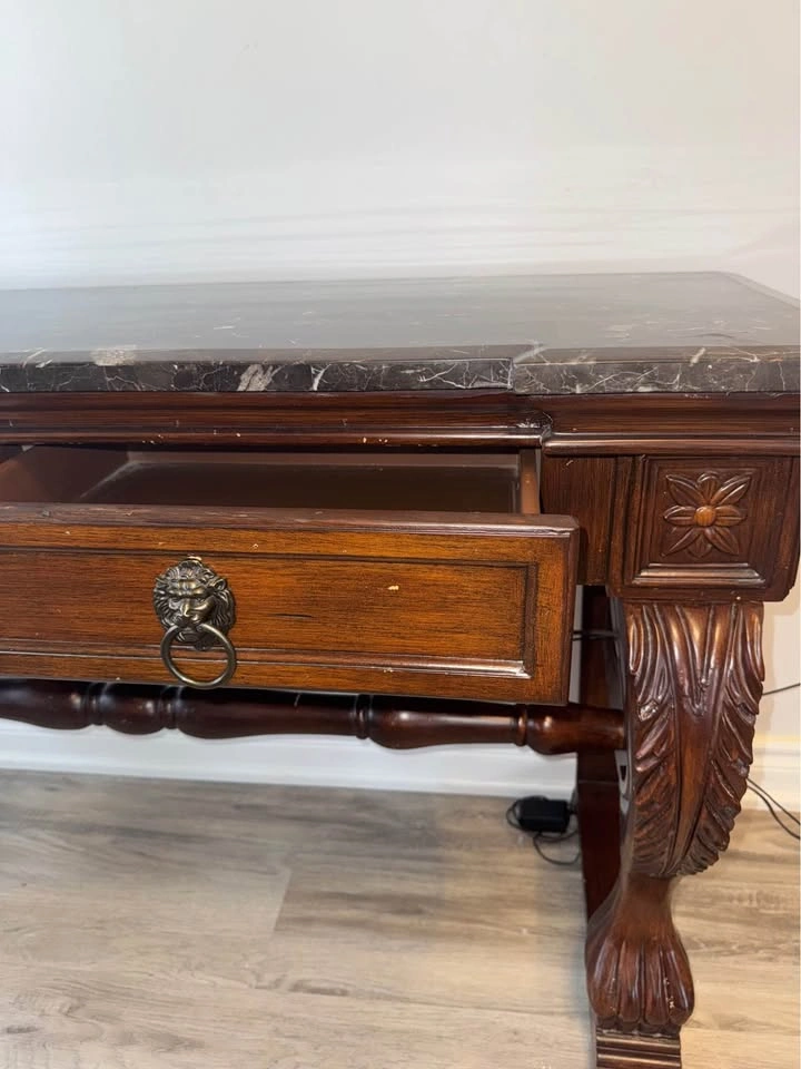 Antique wooden front table or desk (granite top) - photo 3