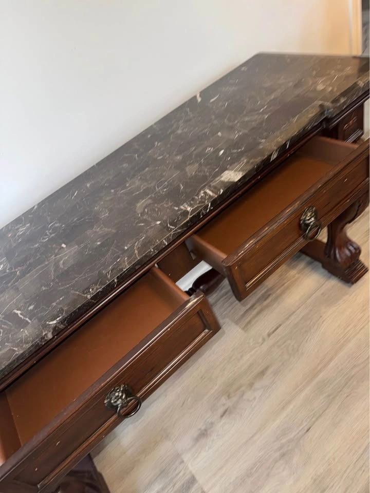 Antique wooden front table or desk (granite top) - photo 4