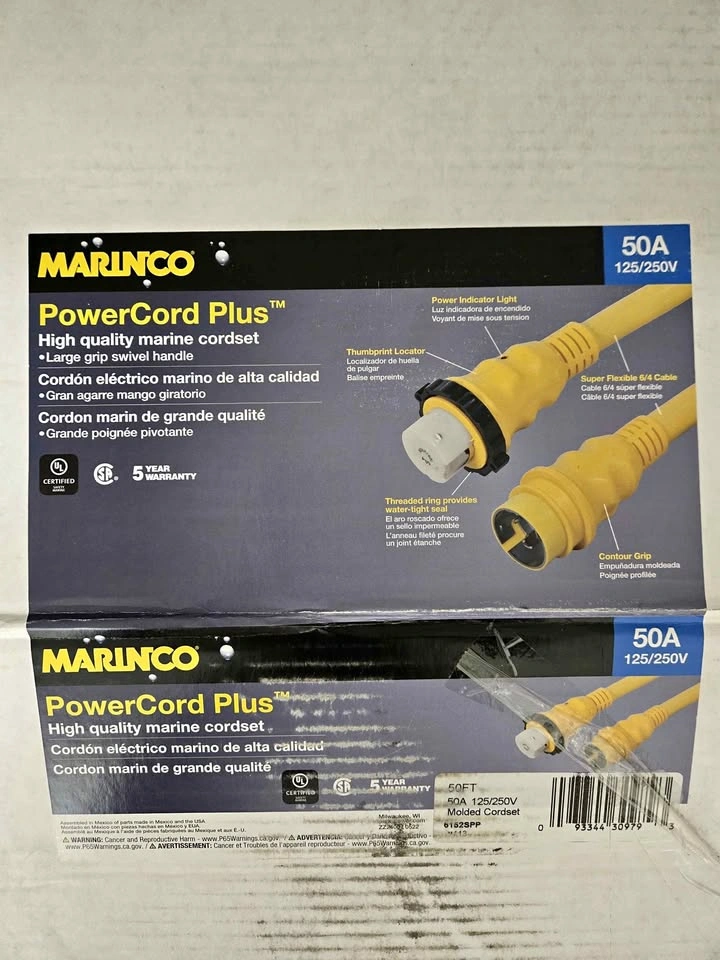 Marine Shore Power Cord 50Amp 250V 50FT Boat H.D