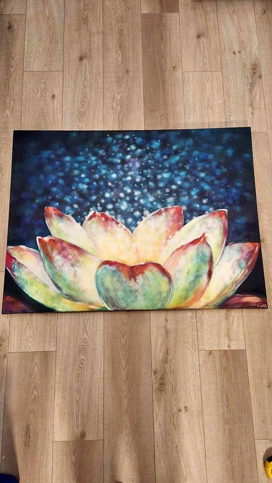 Large 40x30 Original Acrylic Painting Succulent Lotus Floral Can
