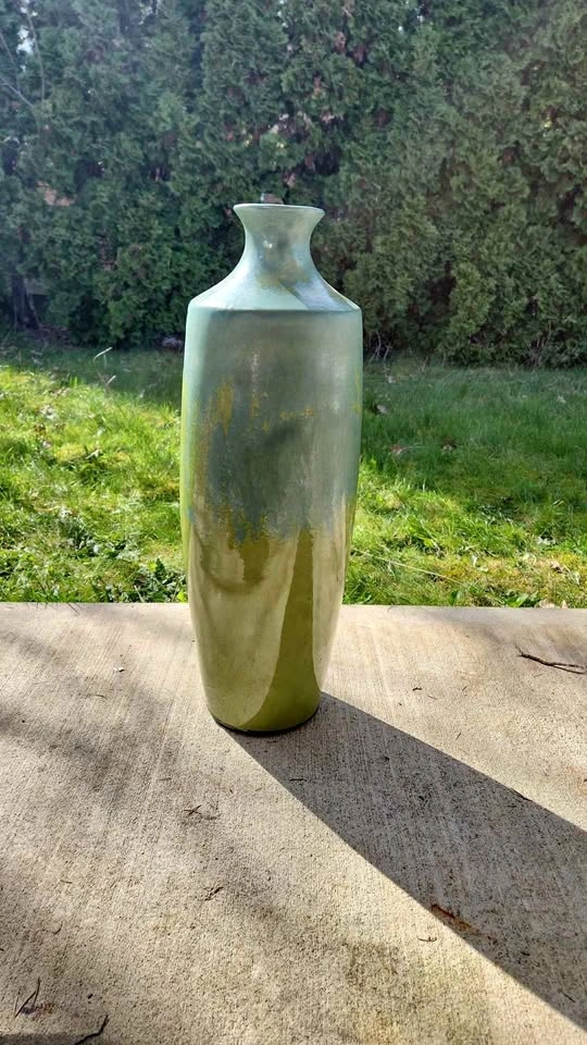 Tall green ceramic vase 26.5" tall