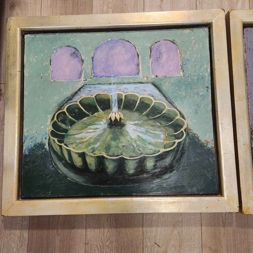 Lorie Schackmann Original Pair Fountain Dawn & Dusk 2002 Oil Wax - photo 2