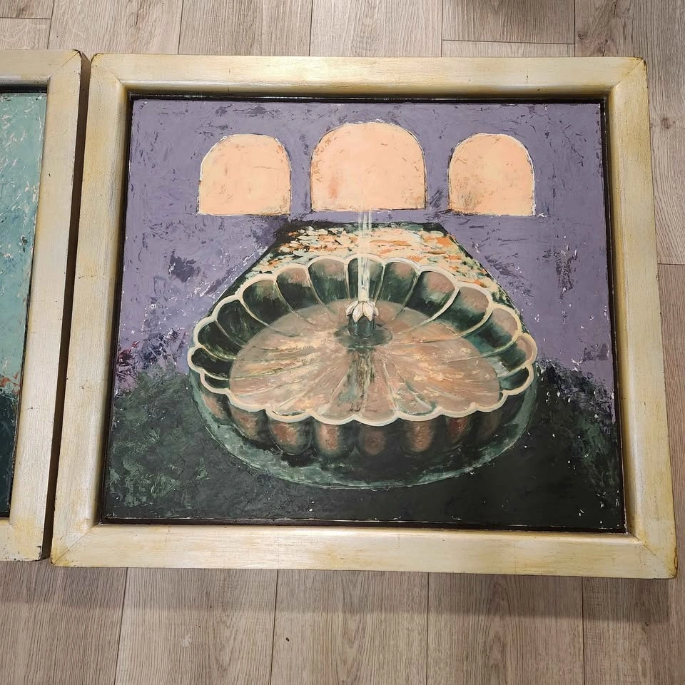 Lorie Schackmann Original Pair Fountain Dawn & Dusk 2002 Oil Wax - photo 3