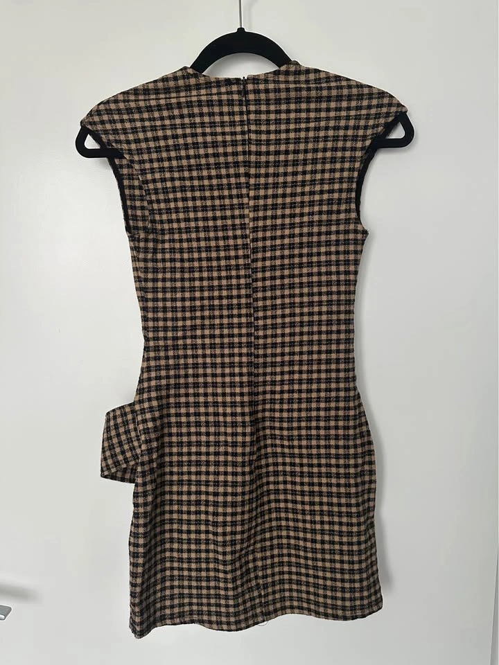 Zara Black Tan Plaid Belted Mini Dress S - photo 2
