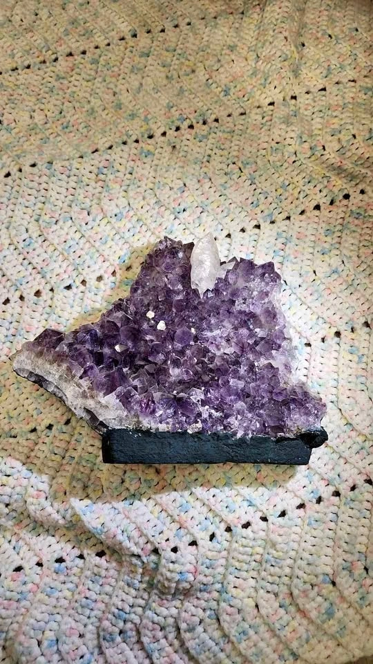 Deep Purple Amethyst Cluster with Large Calcite crystal Inclusio