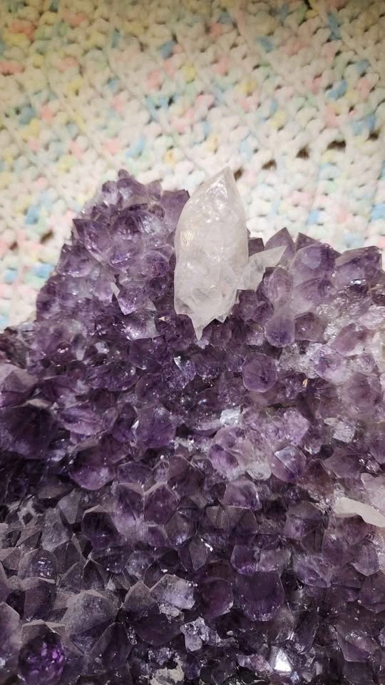 Deep Purple Amethyst Cluster with Large Calcite crystal Inclusio - photo 2