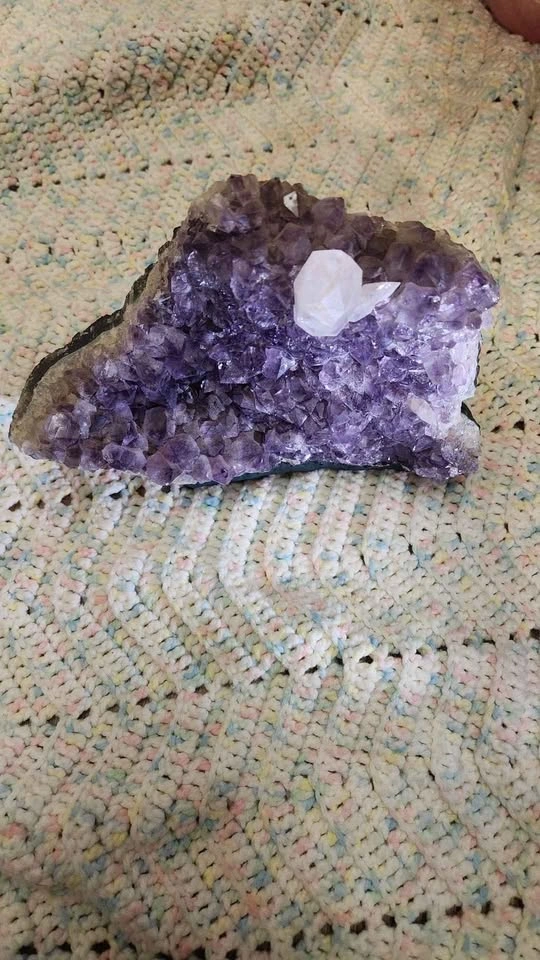 Deep Purple Amethyst Cluster with Large Calcite crystal Inclusio - photo 3