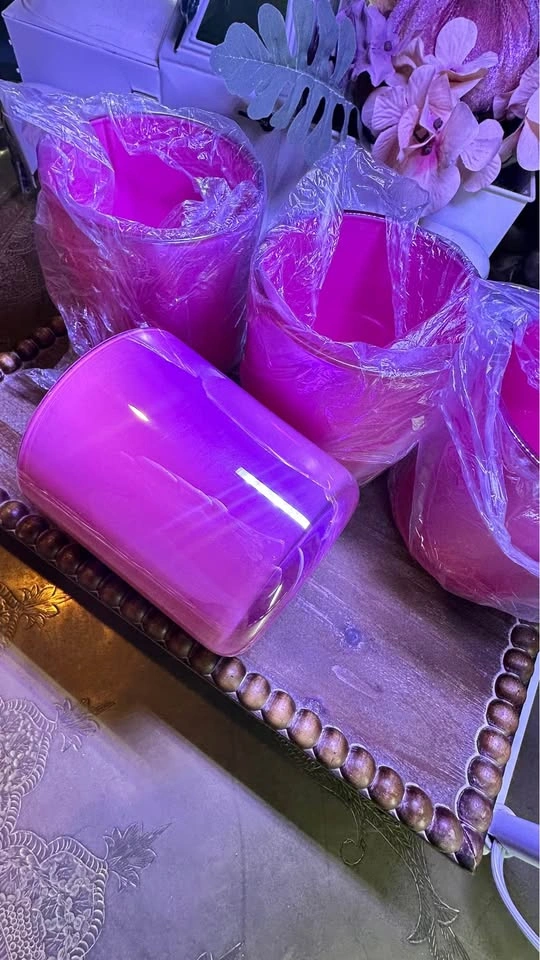 Set of 4 Hot Pink Glass Votive Candle Holder Jar - photo 2