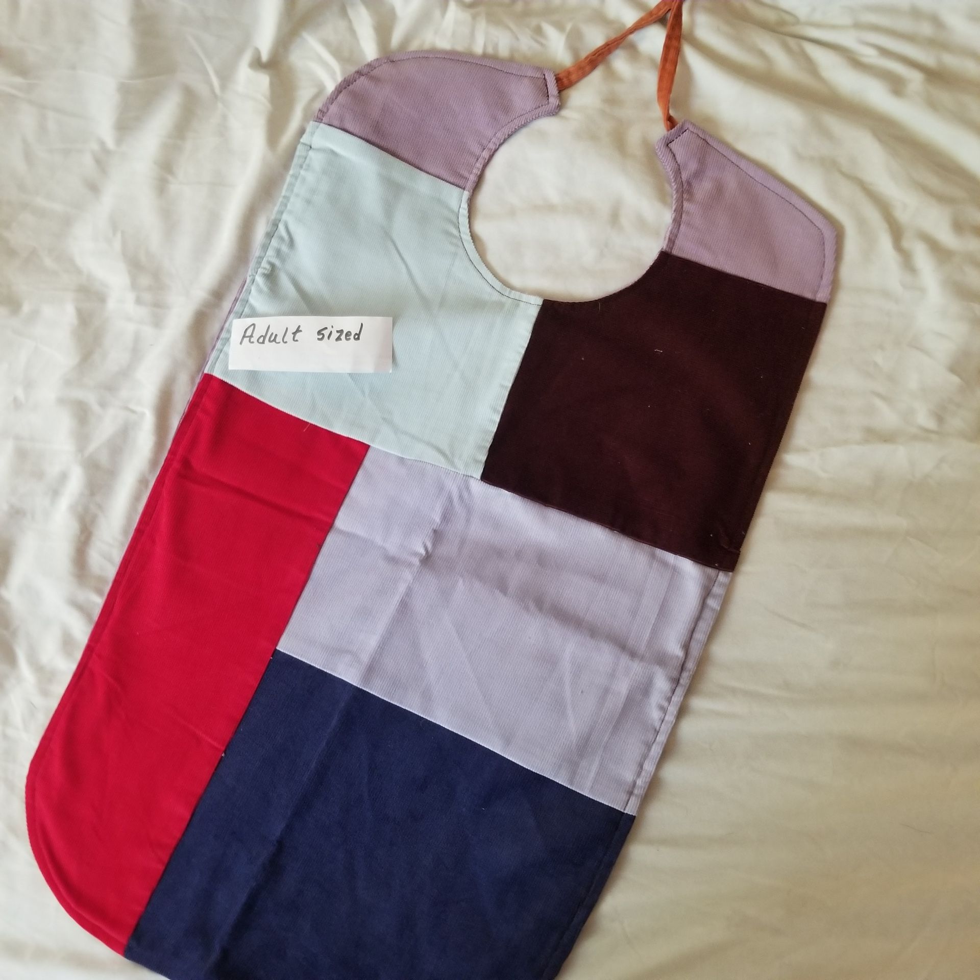 Handmade Adult Sized Bib Patchwork And Purple Red Blue