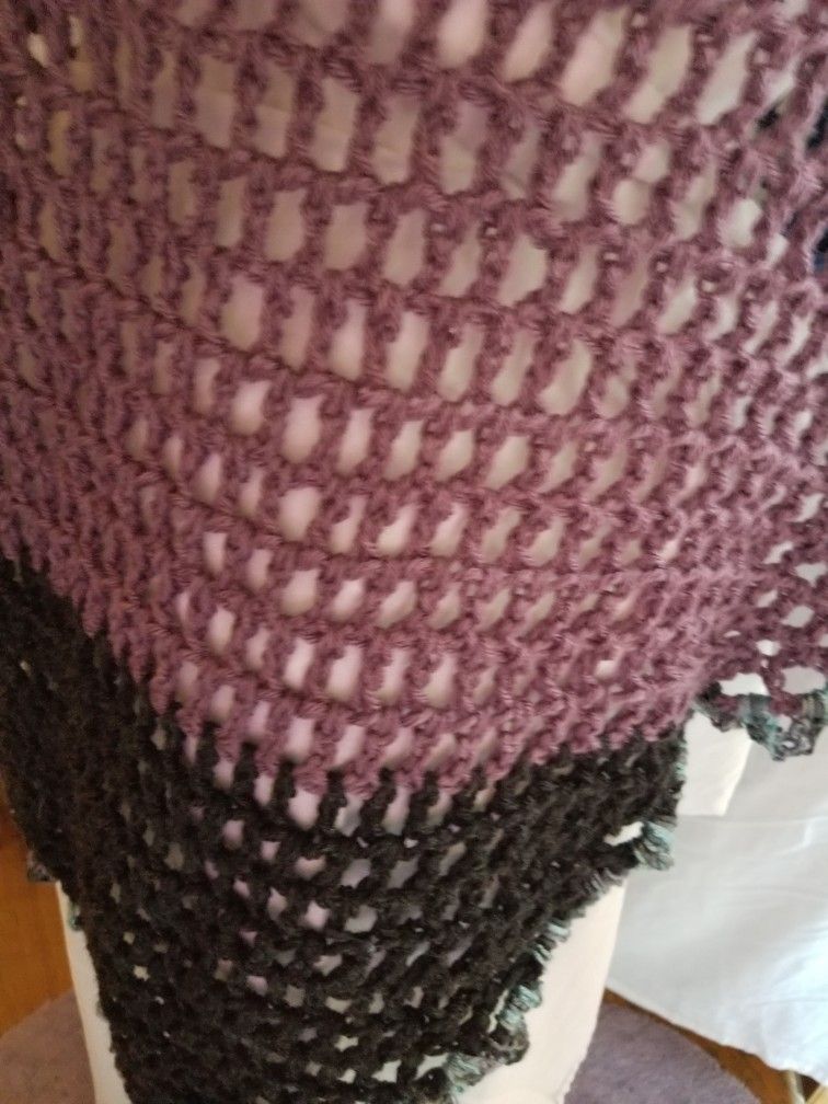 Green Blue Mauve Handmade Crocheted Shawl Wrap Scarf - photo 4