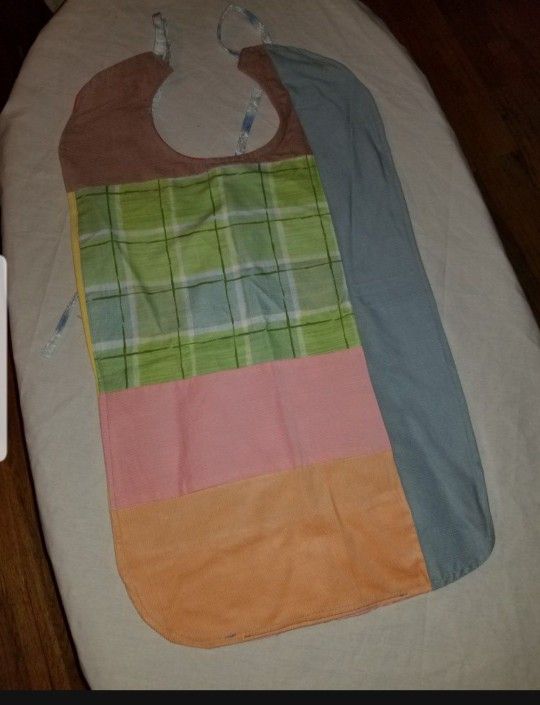 Handmade Adult size Bib Patchwork Blue Pink Green