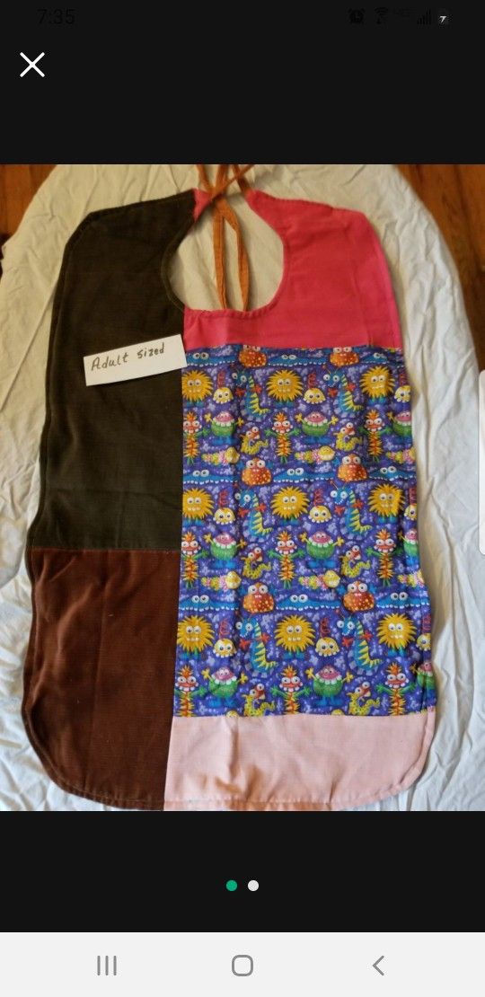 Adult Size Handmade Patchwork Bib - Pink & Blue