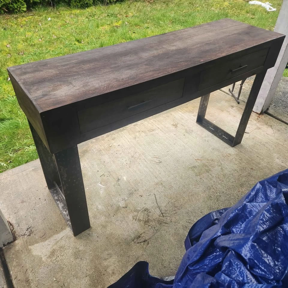 Mango Wood Hallway Table with Industrial Metal Legs - photo 2