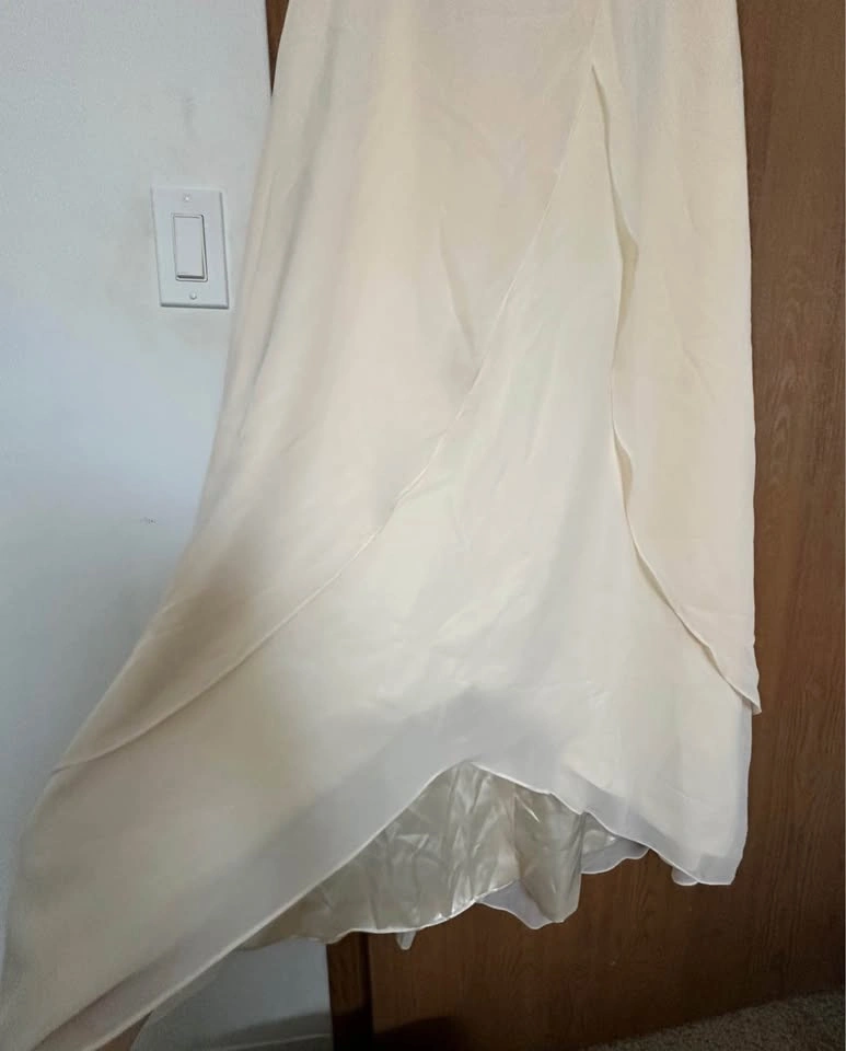 Ivory Chiffon Maxi Dress Size L Prom Formal Wedding Guest Brides - photo 4