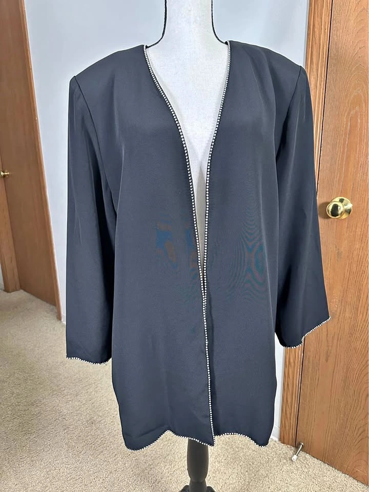 Vintage Black Evening Jacket Rhinestone Trim Heiser-Egan L