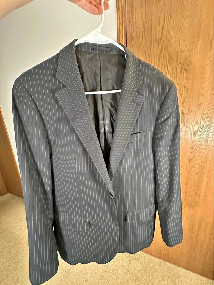 Men's Black Pinstripe Blazer Jacket Size S Classic Formal