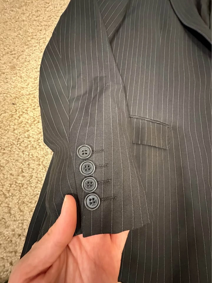 Men's Black Pinstripe Blazer Jacket Size S Classic Formal - photo 3