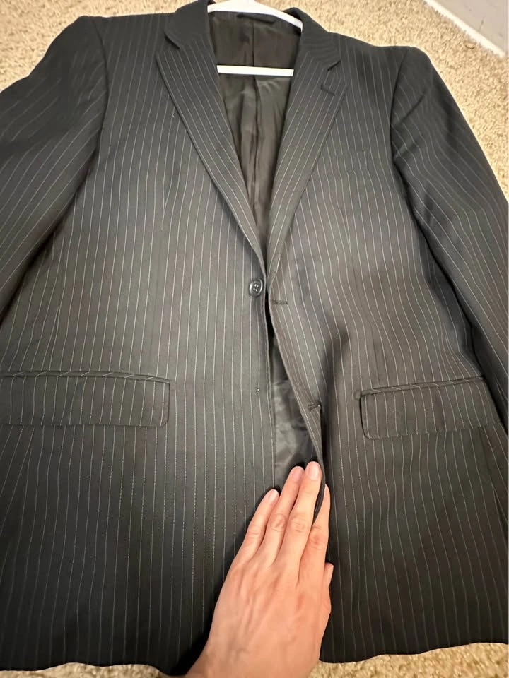 Men's Black Pinstripe Blazer Jacket Size S Classic Formal - photo 4