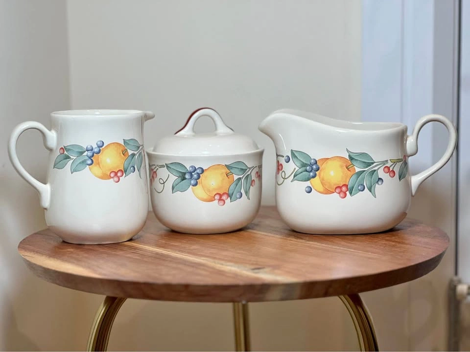 Vintage Corelle Abundance Creamer, Sugar Bowl, Gravy Boat