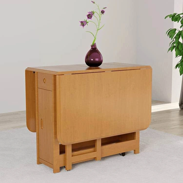 Solid Wood Folding Dining Table w/ 4 Chairs and self storage