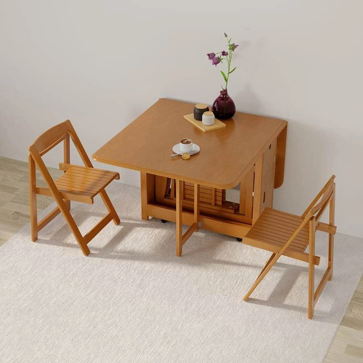 Solid Wood Folding Dining Table w/ 4 Chairs and self storage - photo 2