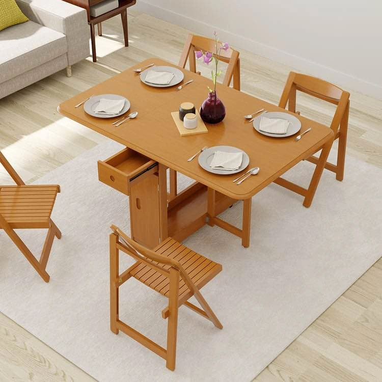 Solid Wood Folding Dining Table w/ 4 Chairs and self storage - photo 3