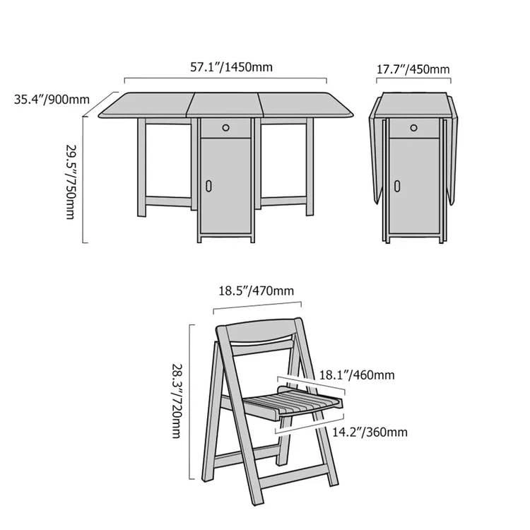 Solid Wood Folding Dining Table w/ 4 Chairs and self storage - photo 4
