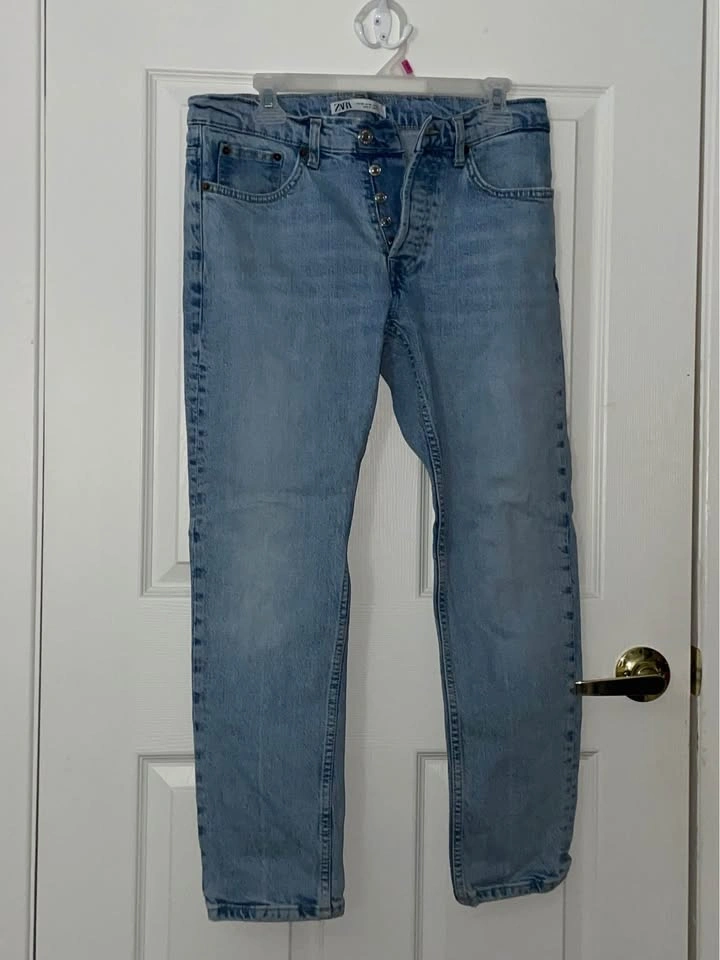 Zara Light Blue Slim Straight Jeans, Size 31 - photo 2