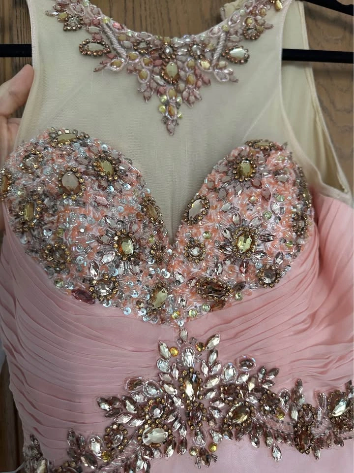 Pink Beaded Prom Dress XS/S Long Formal Evening Dress Size 4 - photo 3
