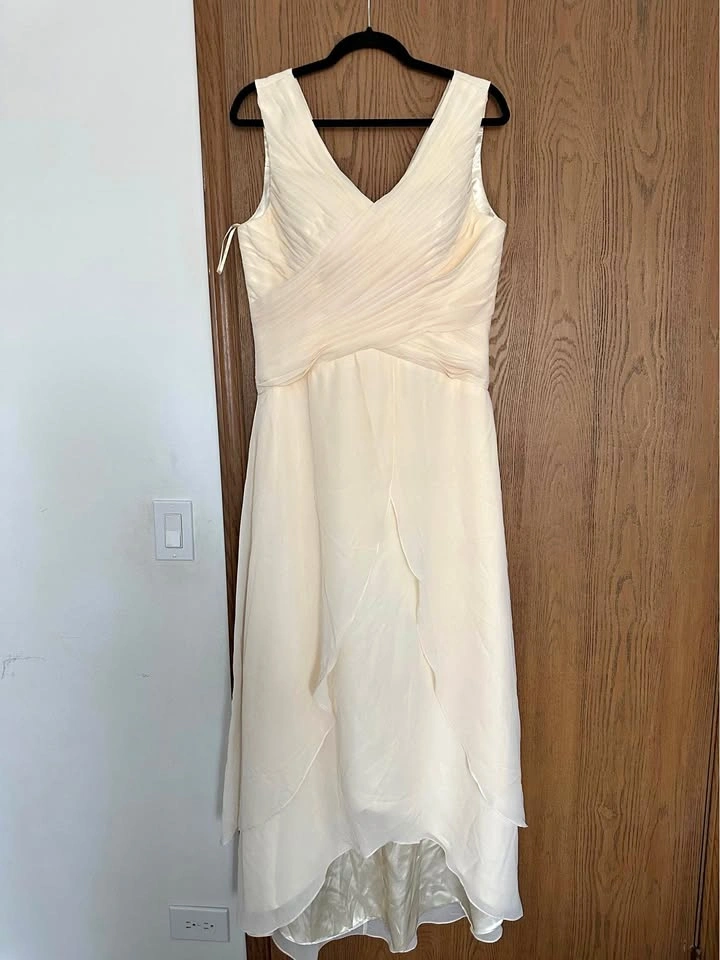 Ivory Chiffon Maxi Dress Size L Prom Formal Wedding Guest Brides
