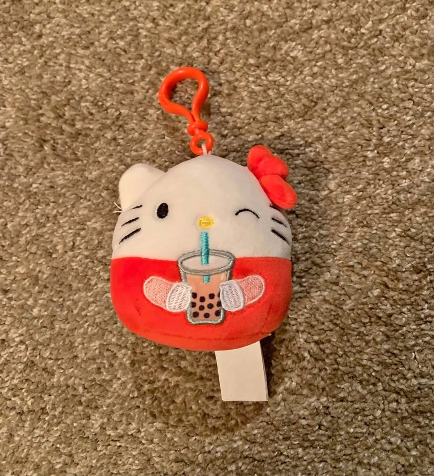 Squishmallow Hello Kitty Boba Tea Plush Bag Clip 3.5 inch